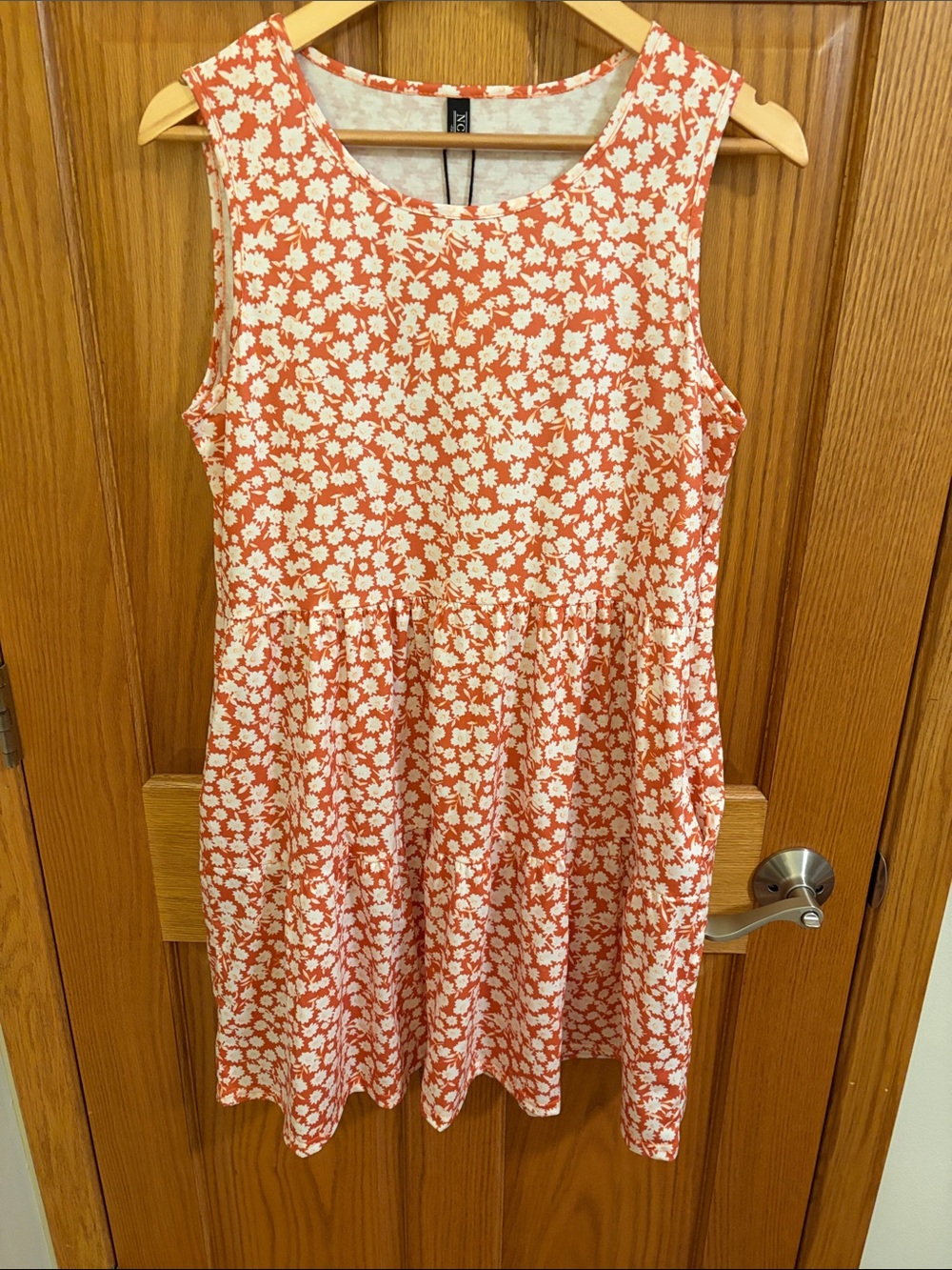 NCLOOK Coral Floral Tiered Sleeveless V-Neck Babydoll Sundress with Pockets Sz M